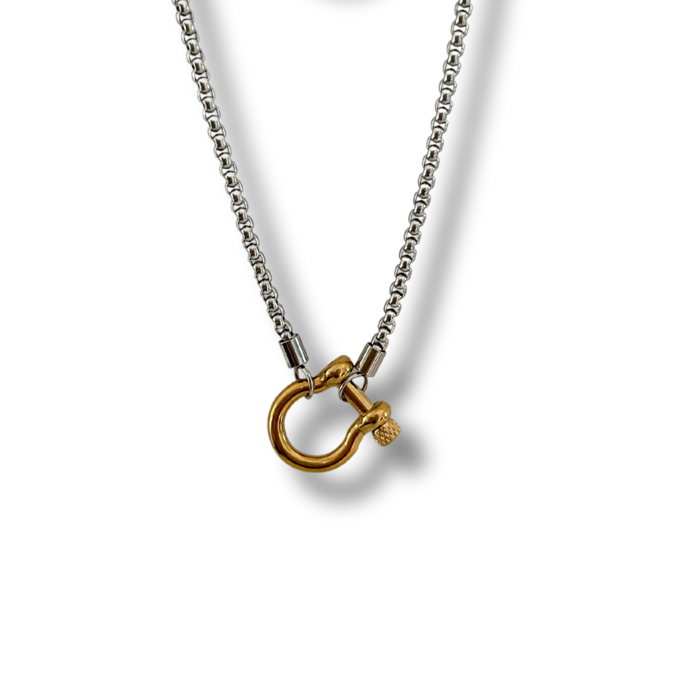 Collar dos tonos - plata y dorado - cierre frontal