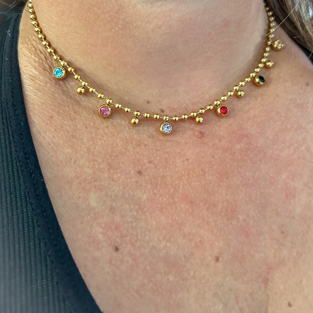 Collar Irina - bolitas dorado y colores - dorado