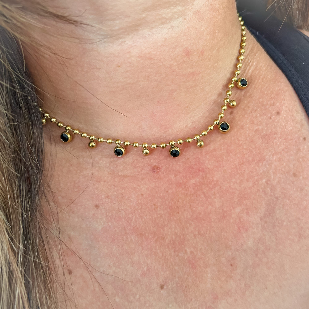 Collar Irina - bolitas dorado y negro - dorado