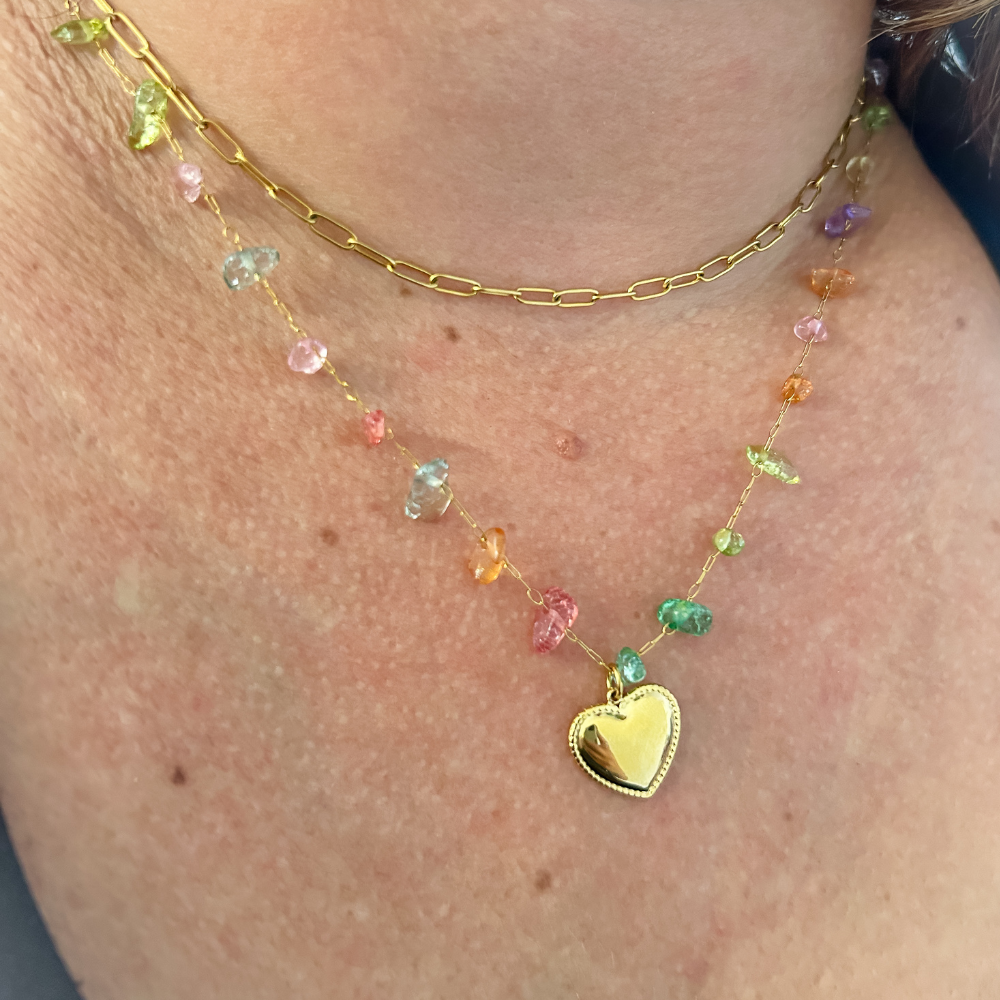 Collar doble - chips de colores - dorado