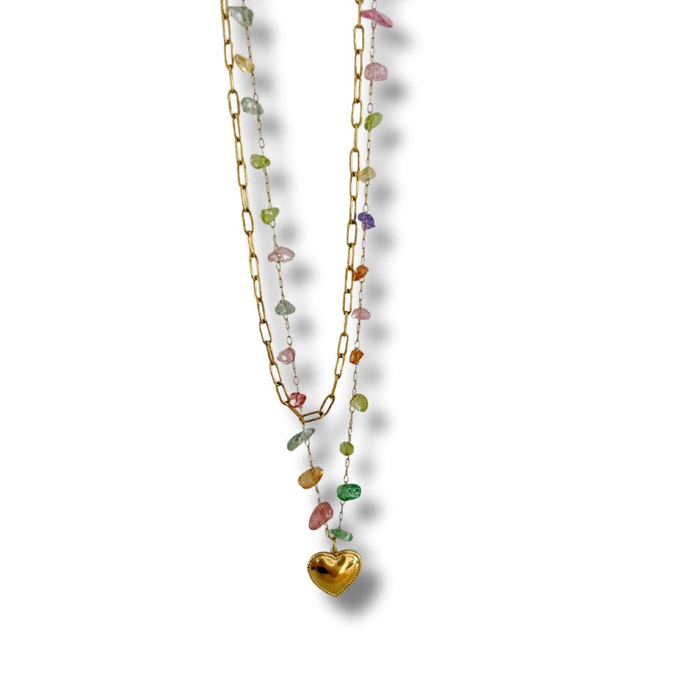 Collar doble - chips de colores - dorado