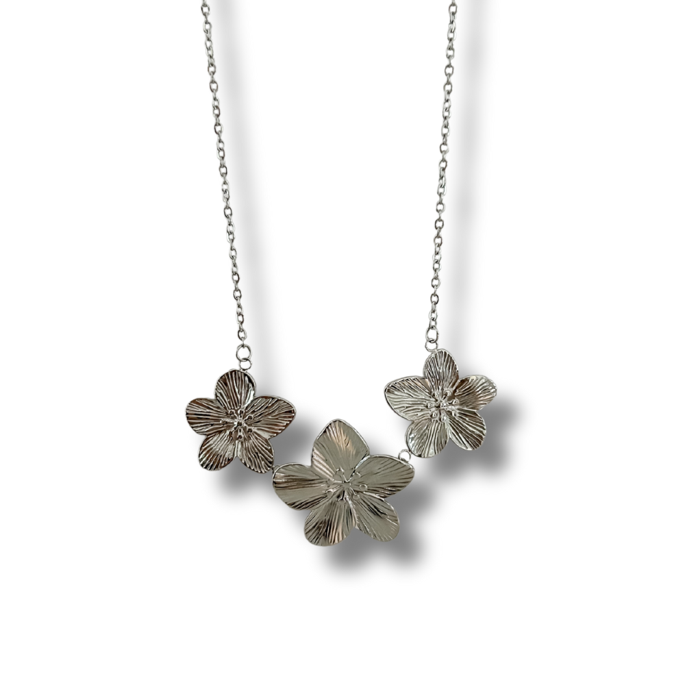 Collar Hibisco - flores - plata