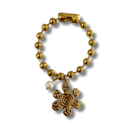 Pulsera militar flor y perla - dorado