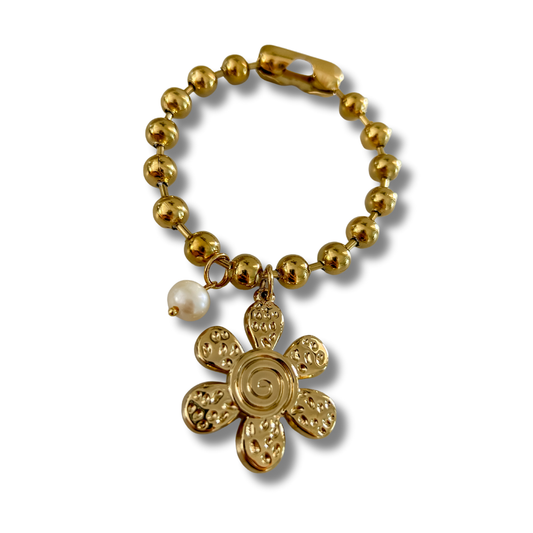 Pulsera militar flor y perla - dorado