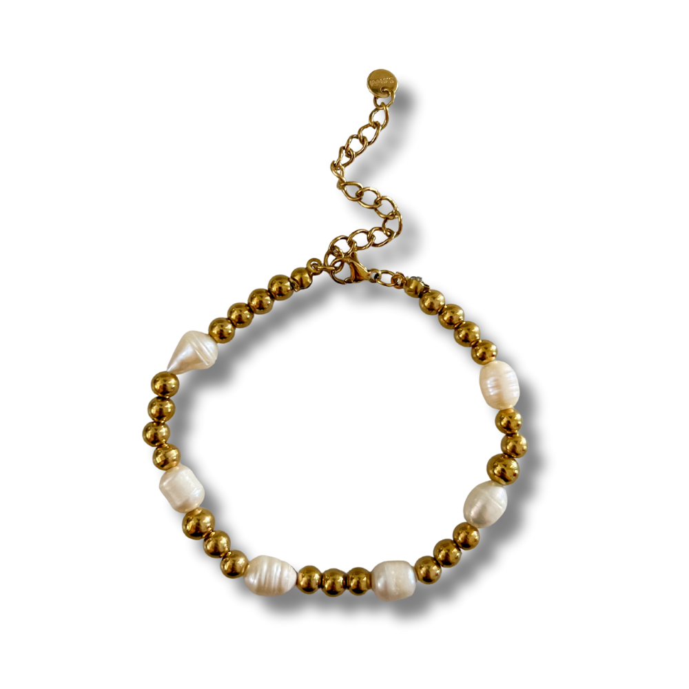 Pulsera bolitas y perlas - dorado
