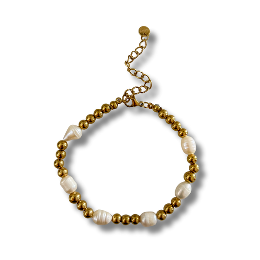 Pulsera bolitas y perlas - dorado