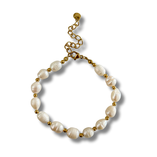 Pulsera bolitas y perlas - dorado