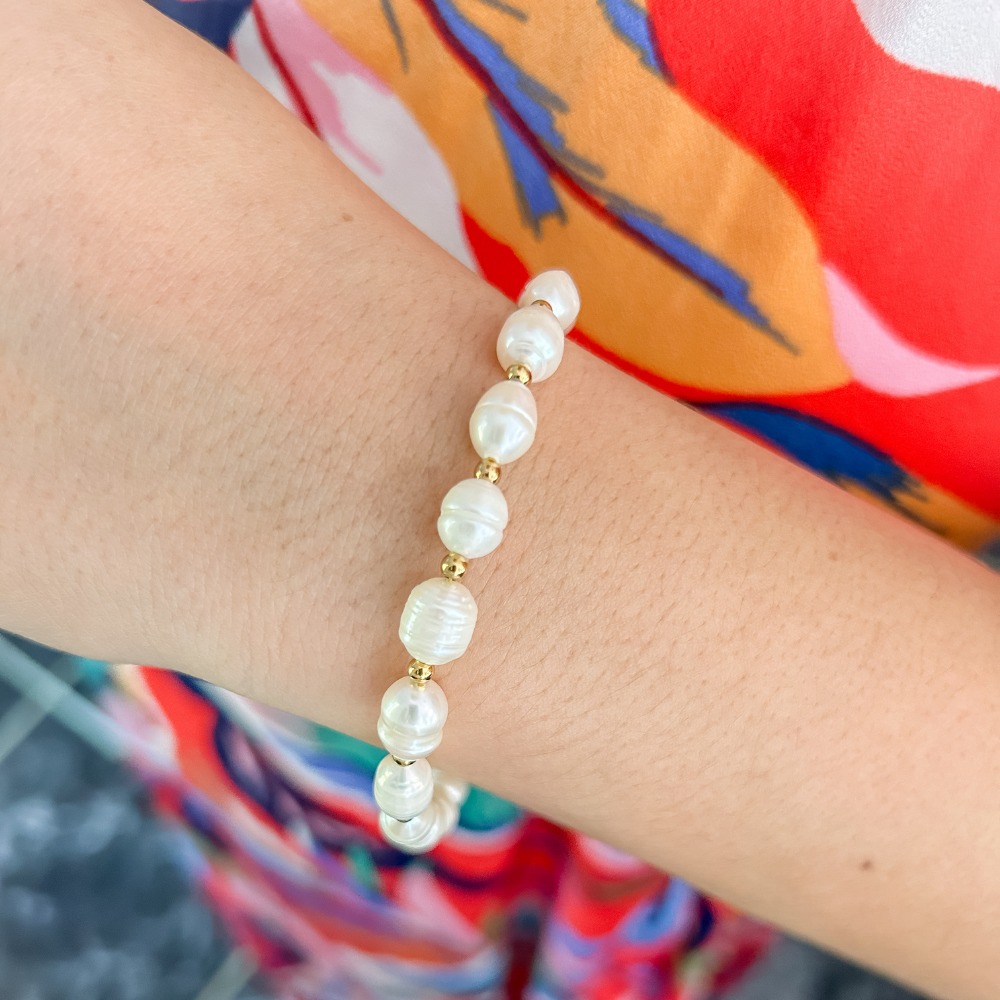 Pulsera bolitas y perlas - dorado