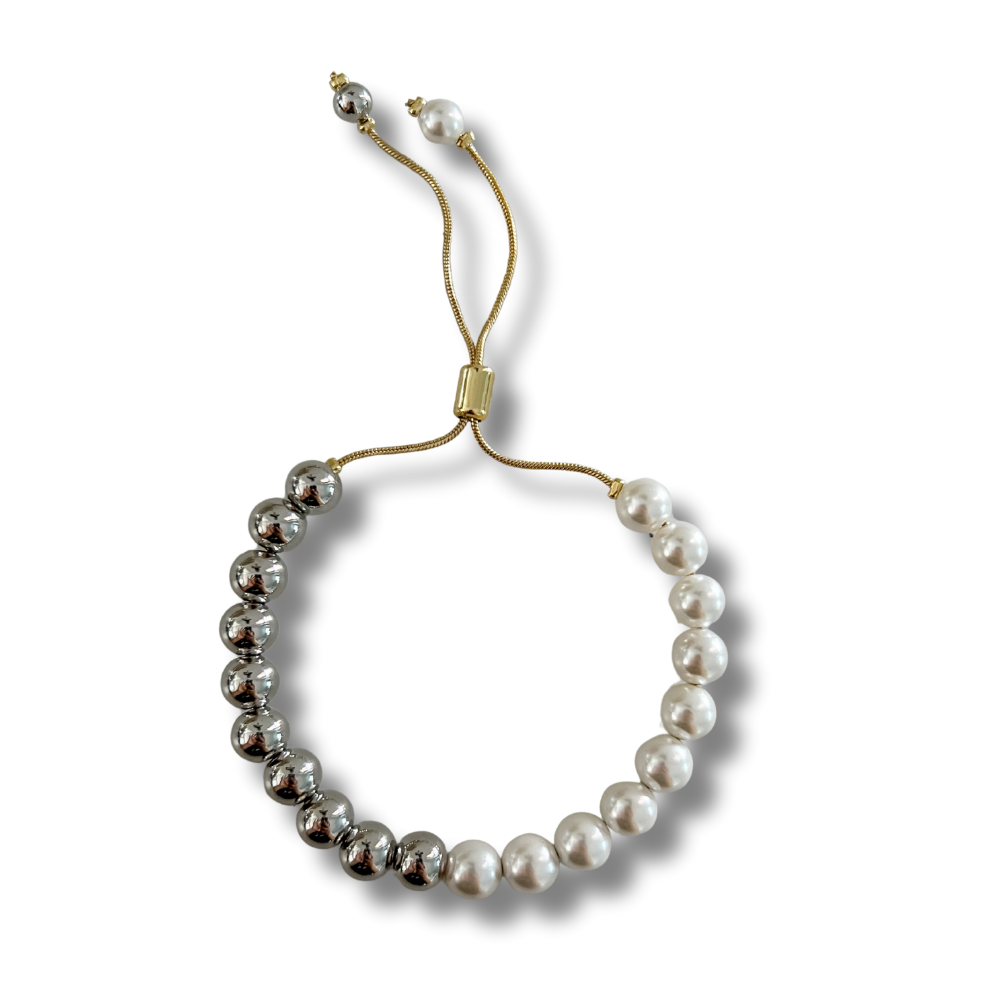 Pulsera dos tonos y perlas - ajustable - bolitas