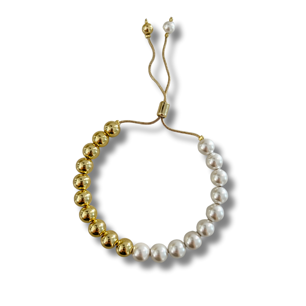 Pulsera dorado y perlas - ajustable - bolitas