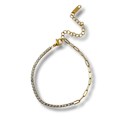 Pulsera paperclip - zirconia clear - dorado