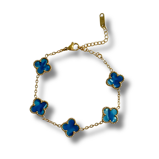 Pulsera trébol azul - dorado