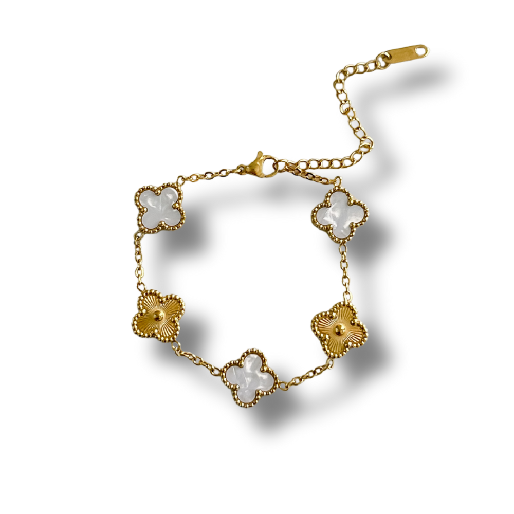 Pulsera trébol blanco y dorado - dorado
