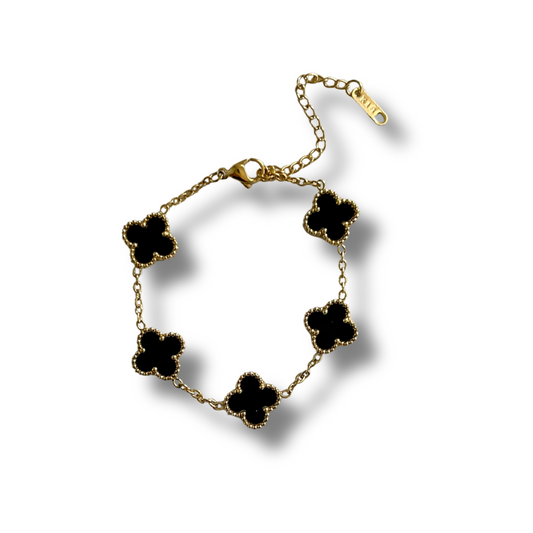 Pulsera trébol negro - dorado