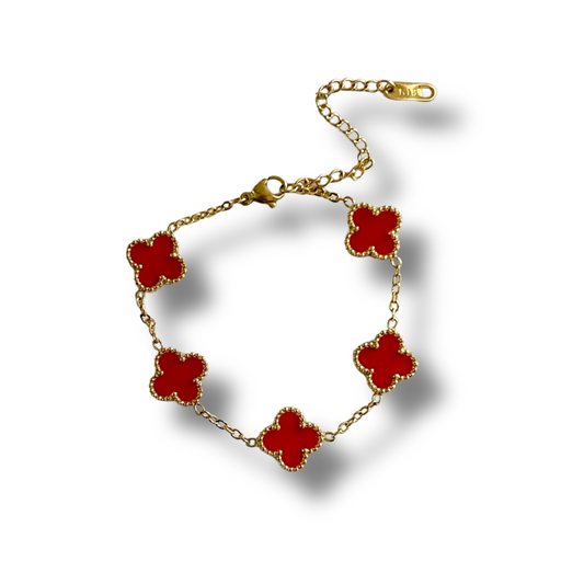 Pulsera trébol rojo - dorado
