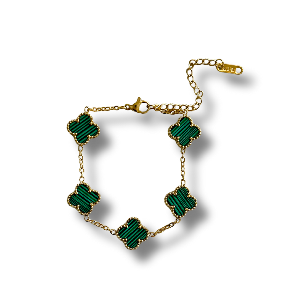 Pulsera trébol verde - dorado