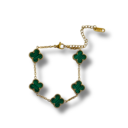 Pulsera trébol verde - dorado
